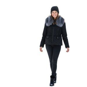 White House Black Market Gorgeous Quilted Faux Fur Collar Jacket Size S